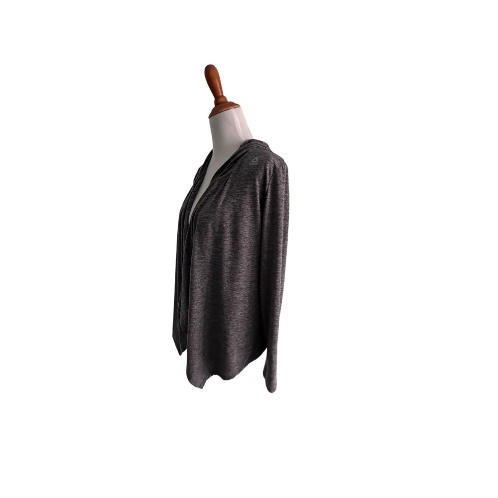Reebok Womens Gray Space Dye Open Front Hooded Cardigan Size Medium Activewear - Picture 5 of 13
